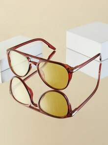 1pc Women's Fashion Glasses, New Double-Bridge Vintage Large Frame Personalized Versatile Face-Flattering Accessory Suitable For Daily, Outdoor, Cycling, Sun Protection, Stage Performance, Party