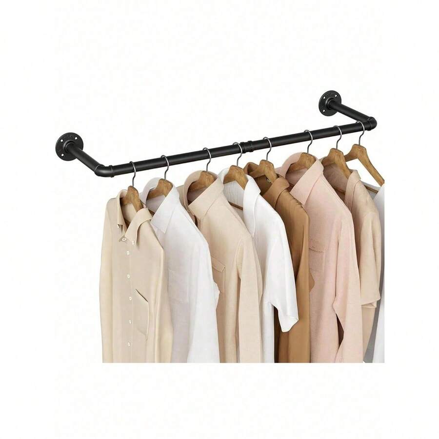 Perchero De Pared Estante De Metal Para Ropa Multiusos,Perchero de Pared para colgar Ropa, Percha Industrial, Ahorro de Espacio,  Fácil Montaje, para Espacios Reducidos, - Negro - Ver 1