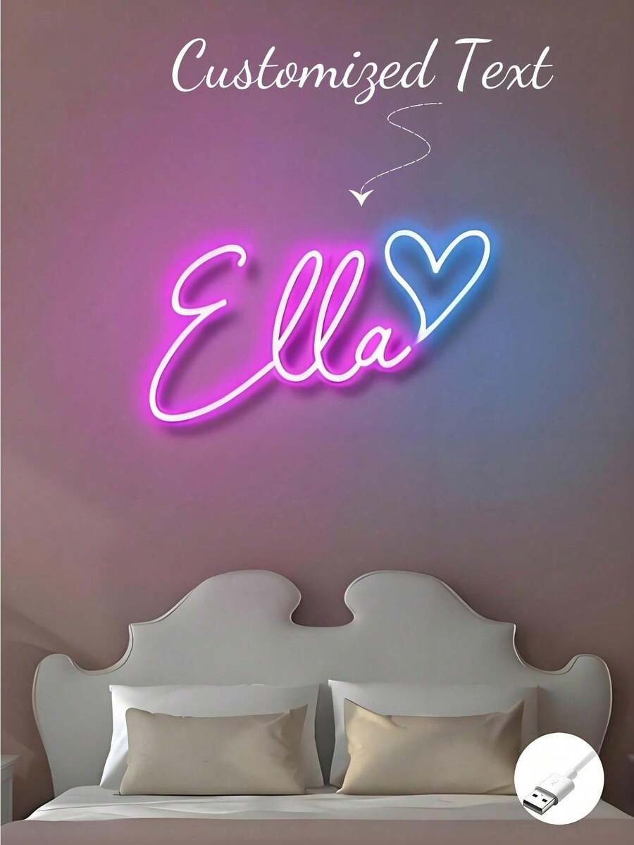 Custom Neon Lights, Customizable Neon Lights, Suitable For Wall Decor, Personalized Neon Lights, Applicable For Wedding, Birthday Party, Bedroom, Bar, Salon, Business Store, Name Logo, LED Light Board, Christmas Gift, Romantic Home Decor, Perfect For Wall Decoration, Holidays, Halloween, Party, Thanksgiving, Bar, Bedroom, Women, Girls, Wedding, Birthday - Màu Hồng Tươi - Xem 1