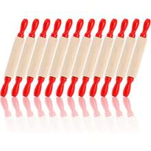 Juego de 12 rodillos para manualidades, rodillo de masa de madera de 8 pulgadas con rojo, rodillo de masa pequeo para fondant, pastelera, pizza y juego imaginativo - Madera - Ver 2