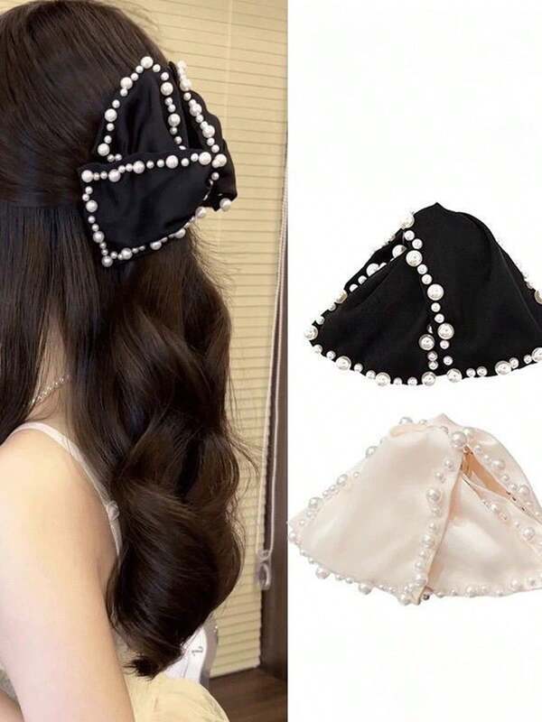 1 Peça Grampo de Cabelo Triangular com Pérolas Falsas de Tecido - Um Acessório de Cabelo Multiuso Doce e Fresco, Moda Garra de Cabelo Acessório de Inverno