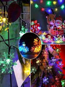 Solar Powered Snowflake String Lights -Twinkle / Flash / Steady 8 Modes,5m/7m/12m Outdoor Waterproof Fairy Lights,Snowflake Pendant Led Light String For Christmas / Xmas / Holiday Decoration ,Garden / Patio / Gazebo / Balcony / Yard / Window / Tree Christmas & Winter Decoration - Black - View 13