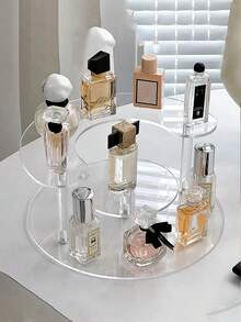 1pc Modern Acrylic Round & Trapezoid Perfume Display Stand, Multi-Tier Cosmetic Storage Rack, High-Quality Transparent Makeup Sample Holder