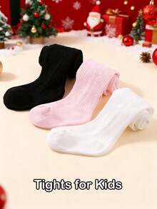 3 Pairs Baby KIds Children Black/White/Pink Tights Cable Knit Stockings Pantyhose For Toddler Girls, Baby Essentials Long Socks Leg Warmers Leggings, Soft Warm For Daily & Autumn Winter Wear, Halloween Christmas Xmas Gift