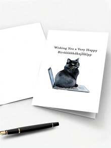 1 Stück, verspielter Katze auf Laptop Geburtstagskarte, hochwertige Papier Grußkarte mit Umschlag, humorvolle Wünsche für Familie, Freunde, Sohn, Tochter, Freundin, Klassenkameraden, für alle Anlässe - Verschiedenfarbig - Übersicht 7