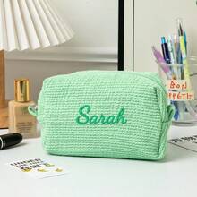 Custom Name Embroidered Cosmetic Bag, Solid Color Toiletry Wash Pouch, Stylish Makeup Storage Organizer, Multifunctional Travel Bag, Gift For Girl - Multicolor - View 16