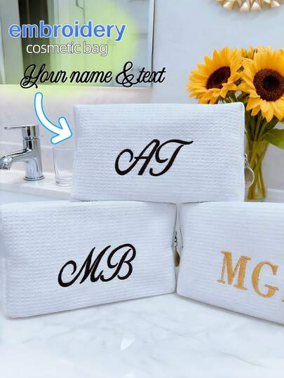 Personalisierte bestickte Make-up Aufbewahrungstasche, Monogramm Waffel Make-up Tasche - Monogramm Abschlussgeschenk - Brautjungfer Geschenk, Klassische Make-up Tasche geeignet für Studentenwohnheim, Personalisierte bestickte Make-up Aufbewahrungstasche, Monogramm Waffel Make-up Tasche - Monogramm Abschlussgeschenk - Brautjungfer Geschenk, Klassische Make-up Tasche geeignet für Studentenwohnheim, Personalisierte bestickte Bubble Mesh Kosmetiktasche/Kulturbeutel, Angenehmer Komfort