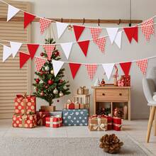 12/24/48/72 Stücke Weihnachten Rot Kariert Weiß Papier Wimpelkette Flagge Dreieck Girlande Dekoration für Hochzeit Geburtstag Karneval Weihnachten Outdoor Zuhause Feste, Weihnachtsgeschenk, Fröhliche Weihnachten, Neujahrsgeschenk 2026
