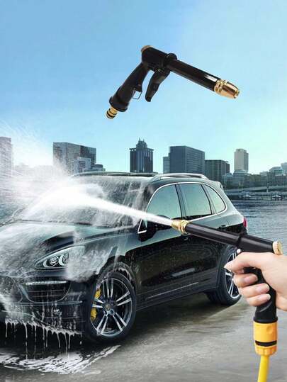 1 st bärbar högtryckstvättpistol för motorcykel och biltvätt - hållbar plastkonstruktion, justerbart munstycke med trädgårdsslangkoppling, ergonomiskt grepp för motorcyklar, fordon, bilar, stadsjeepar, lastbilar - kraftig manuell högtryckstvätt, utomhusrengöring, mångsidig, fordonsunderhåll, utomhusrengöringsverktyg, lättanvänd pistol, kompakt design, hållbar konstruktion, högkvalitativ plast, slangmunstycke, rengöringssprutpistol, lastbilschaufförer, hemstädare