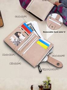 Nueva cartera retro con acabado mate para mujeres y estudiantes, con pliegue triple y hebilla con remaches, estuche de regalo. Suministros escolares de color rosa intenso, regalos para maestros, de vuelta a la escuela para mujeres, cartera, monedero, cartera pequeña