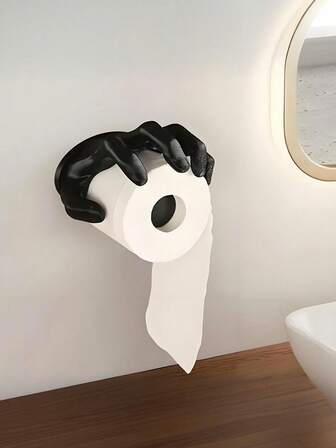 Creative Black Hand-Shaped Wall-Mounted Toilet Paper Holder, Self-Adhesive And Easy To Install, Making It A Hygienic Bathroom Accessory.
