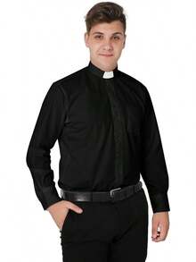 Mens Tab-Collar Long Sleeves Clergy Shirt- 5 Colors Availablehalloween - 白色 - 查看 4