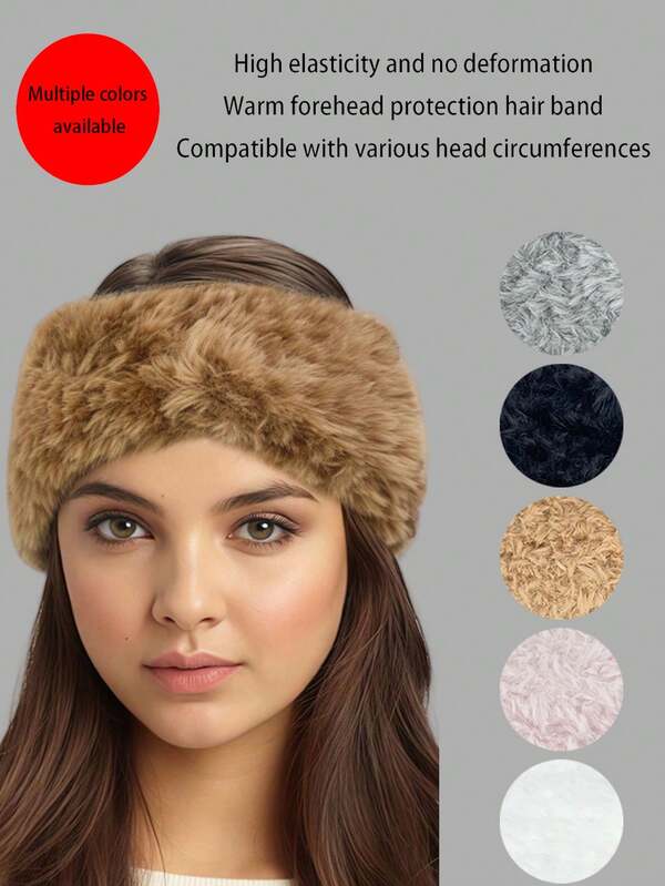 1pc Autumn/Winter New Plush Cross Headband, Retro Elastic Ear Protector Thick Warm Headband, Solid Color Non-Woven Fabric Cold-Proof Fashion Headband