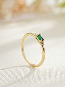 1 pieza Anillo con baño de oro de 18K, piedra natal de diciembre, diseño sencillo adecuado para hombres y mujeres, regalo de cumpleaños - Multicolor - Ver 9