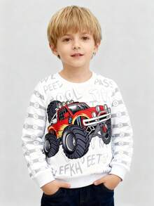 BrownBark 1pc Young Boy Casual Minimalist Sweatshirt, Spring Cool Boy Car & Letter Graphic Long Sleeve Crew Neck Sweatshirt, Soft Comfortable Casual Boys Clothing - Multicolor - View 4