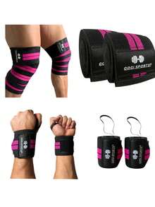 GOGI SPORTS Knee Pads + Wristbands Bandage Kit For Sports Training Support Protection - Hot Pink - View 9