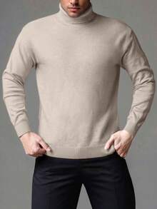 1pc Men High Neck Sweater, Fashion Sporty Versatile Daily Commute Streetwear Warm Outdoor Hiking Exercise Casual Base Layer Pullover, Suitable For Halloween, Fall/Winter