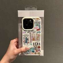 Travel 1pc TPU Material Vintage City Building Pattern Phone Case Compatible With IPhone Waterproof Shockproof Anti-Fall Scratch Resistant - trắng - Xem 4