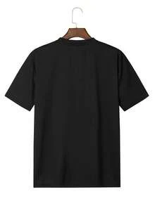 Camiseta con estampado HUSTLE para hombres, camiseta de manga corta casual para el verano - Negro - Ver 3