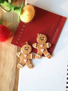 1 par de pendientes de arcilla polimérica de Navidad para mujeres, joyería hecha a mano para días festivos con diseños de hombre de jengibre, casa de nieve, lazo y flor, pendientes colgantes festivos, accesorios de declaración lindos para fiestas, idea de regalo para Navidad, joyería elegante de temporada en rojo y blanco