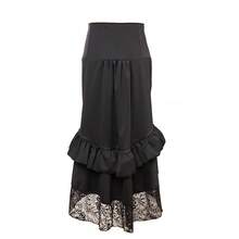 Gothic Black Lace Asymmetrical Midi Skirt For Women High Waist Drawstring Christmas Winter Wear - Black - View 5