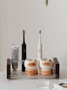 1pc Ceramic Cat Toothbrush Holder, Cute Siamese Cat Electric Toothbrush Stand Organizer, Couple Toothpaste Placement Bathroom Countertop Base Stand, Home Bathroom Decor, Bathroom Storage, Toothbrush Holder, Gift Fall Decor Back To School