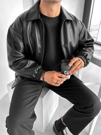 New Men's Autumn And Winter Collection Simple American Versatile Jacket Fashionable And High Street Leather Jacket