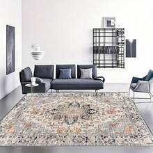 1 pièce Tapis de style vintage, en polyester lavable en machine, design bohème doux, convient pour le patio, le jardin, le camping-car et l'intérieur - idéal pour le salon, le solarium, les sols en bois dur. Tapis de cuisine pour la décoration de Noël