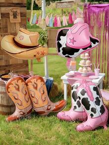 3个/6个牛仔主题派对装饰气球，适用于“牛仔和女牛仔”主题派对装饰，牛仔靴、牛仔帽（男女款）、奶牛主题、谷仓派对、运动派对/单身派对/乡村派对/迪斯科粉色西部女牛仔派对装饰、婴儿派对 - 彩色 - 查看 14