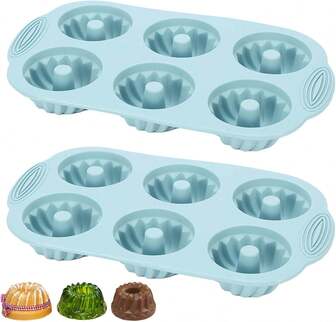 LGQUK Jello Molds 2pcs Silicone Fluted Tube Cake Pans, 6 Cavity Heritage Bundtlette Cake Silicone Mold For Baking Non Stick Fancy Molds (Pink)