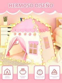 Carpa de Juguete para el hogar con Castillo de Princesa para niñas, 130 x 130 cm, Incluye luz de Estrella de 3 m Gratis, carpa con Castillo de Princesa para niños y niñas - Rosa - Ver 4