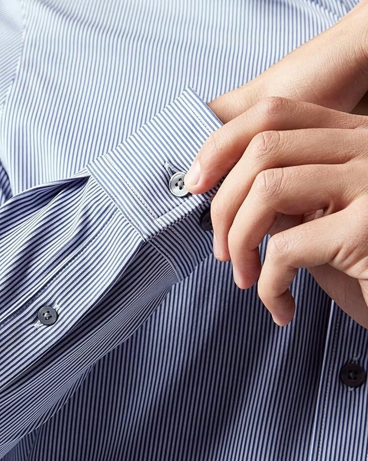 Men's Commuter Shirt, Performance Dress Shirts For Men, Machine Washable, Wrinkle Resistant, Slim Fit Button Down Shirthalloween - 藍色條紋西裝外套 - 查看 7