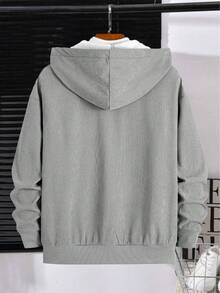 Teenage Boys' Oversized Thermal Lined Hoodie Jacket, Casual College Style, Comfortable & Fashionable, Versatile, Soft Fabric, Suitable For Daily Wear, School, Outings, Outdoor Activities, Autumn/Winter - Grey - View 3