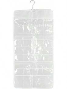 Caja de almacenamiento de joyas colgante, doble cara, material de PVC transparente, bolsa de almacenamiento transparente para colgar sobre la puerta, caja de almacenamiento de accesorios de joyas (72 compartimentos) - 1 - Ver 9