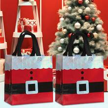 6/10/20 buc pungi cadou de Crăciun cu design Moș Crăciun, mărime medie, poliester reutilizabil, pungi pentru cadouri festive, decor de sărbători pentru casă și bucătărie, pungi cadou de Crăciun