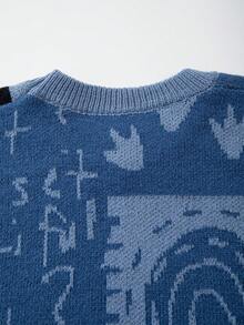 Maglione girocollo casual e ampio da uomo, in maglia, con motivo a dinosauro e cuore, stampa di lettere inglesi carino, effetto ringiovanente, adatto per autunno/inverno