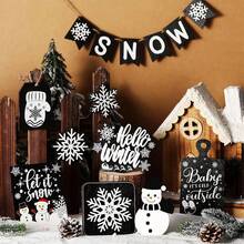 14 piezas Adornos decorativos de bandeja escalonada con copos de nieve de invierno navideños, adornos de muñeco de nieve "Hola Invierno", decoración de escritorio creativa con copos de nieve "Hola Invierno" - Adecuado para salas de estar, entradas y dormitorios - Regalos perfectos para fiestas y decoraciones navideñas