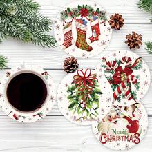 4 Stücke/8 Stücke Weihnachts-Themen Untersetzer, Weihnachtsmuster saugfähige Getränkeuntersetzer für Kaffee, Küche, Tisch, Raum, Bar Dekoration, Weihnachtsgeschenk - Verschiedenfarbig - Übersicht 7