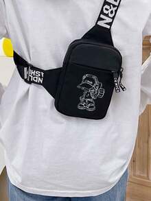 时尚单肩包、斜挎包、男士小包、斜挎包、休闲手机胸包、旅行徒步包、轻便小背包、万圣节包、腰包 - 黑色 - 查看 2