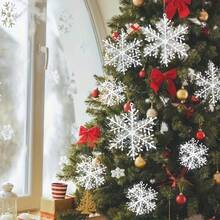 20pcs Artificial Snow Flakes, Christmas Tree Hanging Decorations, Ramadan Decorations, 3D Snowflake Party Background Decor, Hanging Snowflake Tassels, Suitable For Christmas Theme Party/Eid And Ramadan Gifts/Holiday And New Year Celebrations, Home Party Decor, No Power Required - White - View 3
