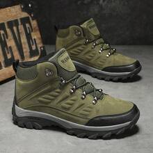 Botas de senderismo retro para hombres - Cálidas, duraderas, antideslizantes con soporte elástico para el tobillo | Parte superior de PU y suela de goma | Cierre de cordones | Adecuado para aventuras en todas las estaciones, zapatos para camping al aire libre, suela duradera