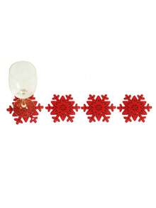 4 piezas Posavasos de fieltro rojo con diseño de copos de nieve navideños, protectores de mesa de comedor resistentes al calor para tazas de café, té y bebidas calientes - Rojo - Ver 10