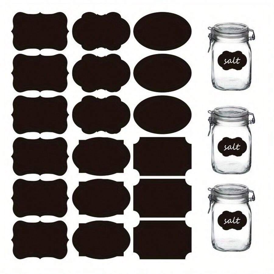 Home Office Organization Label Sticker Kit:  36 Pcs  Write-On Stickers/With A Marker/Value Pack Of Adhesive Labels For Sorting,  School Supplies & Storage ,Used For Writing The Shelf Life Of Chemicals And Labels Of Seasoning Bottles - 36PCS(Black)+Pen - View 1