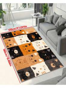 Tapete de banheiro antiderrapante com estampa de gato fofo, lavável à máquina, tecido de malha, forro de TPR, poliéster, adequado para banheiro, quarto, cozinha, entrada - uso interno e externo