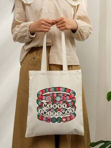 1 Pc Christmas Bracelet Pattern Tote Bag Shoulder Bag For Travel Daily Commute Women's Shopping Bag, Best Gift For Her,  Folding Shoulder Bag Summer Beach Holiday Bag, Travel Gift For Man Woman