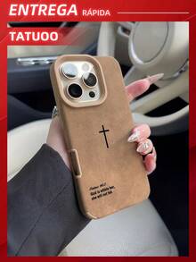 1Pcs Vintage Bible Cross PU Leather Phone Case, Personalized Religious Style Drop-Proof Cover, Compatible With IPhone16 Pro Max/16Pro/16Plus/16/15 Pro Max/15/14/13/12/11 - 棕色 - 查看 1