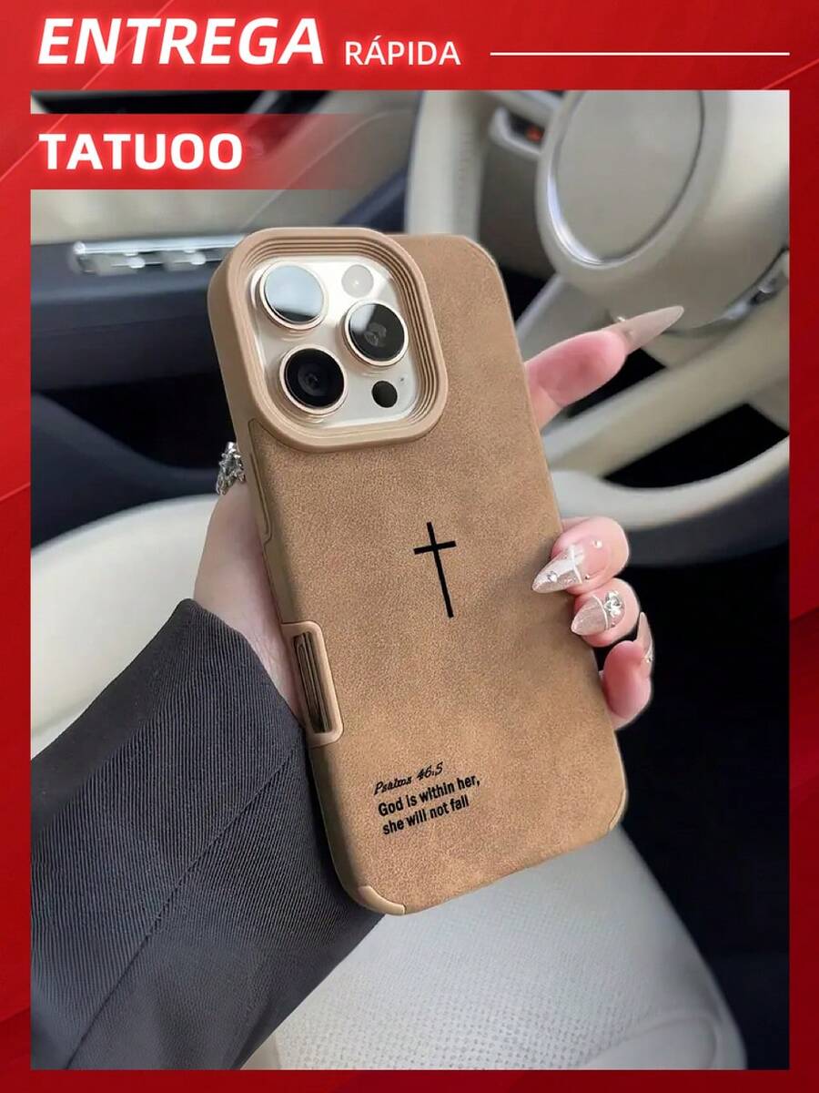 1Pcs Vintage Bible Cross PU Leather Phone Case, Personalized Religious Style Drop-Proof Cover, Compatible With IPhone16 Pro Max/16Pro/16Plus/16/15 Pro Max/15/14/13/12/11 - 棕色 - 查看 1