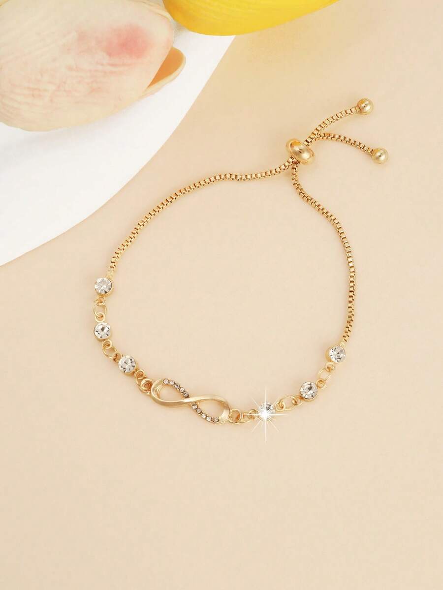 1pc Adjustable Bracelet, Micro-Inlaid Zirconia 8-Shaped Bracelet For Women, Fashionable & Elegant