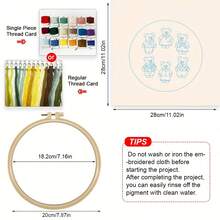 1 套刺绣套装，20x20 厘米/7.9x7.9 英寸，可爱泰迪熊，手工 DIY 刺绣套装，适合成人和初学者，包括说明书、印花布、刺绣框架和缝纫工具