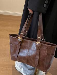 简约时尚大容量腋下托特包 - 咖啡 - 查看 1